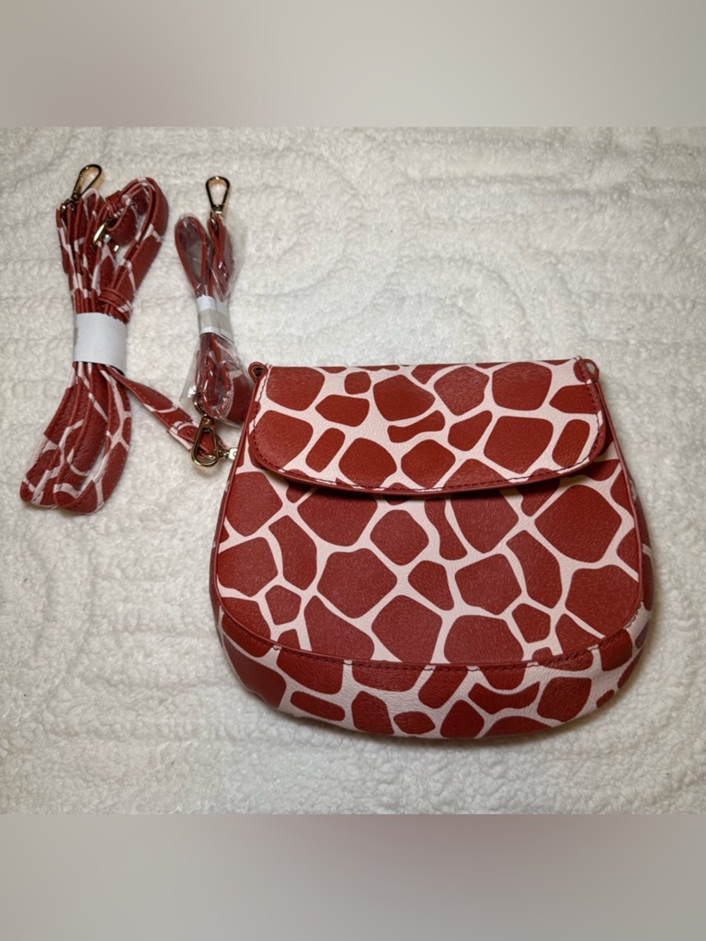 SHEIN Red/Orangeish & White Giraffe-Print Crossbody Bag